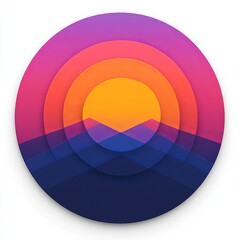 Obraz premium Colorful Sunset Mountains Circle Design