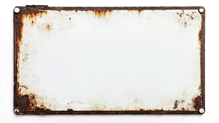 Square rusty blank metal sign isolated on white background.