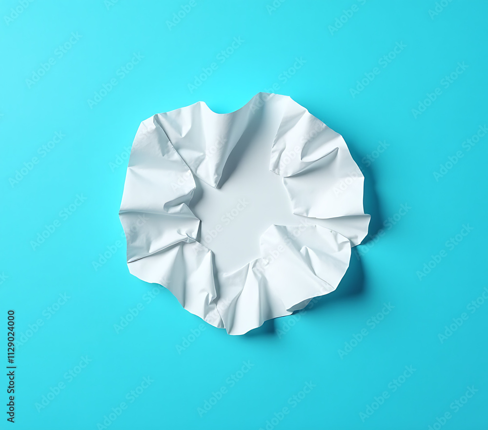 Poster creative ideas and concepts are sparked when a crumpled paper is placed on a bright blue colored bac