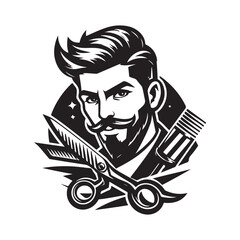 Black and white barber logo vector for your service