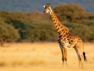 Obraz premium Giraffe Standing in Golden African Savannah: Wildlife and Nature Photography