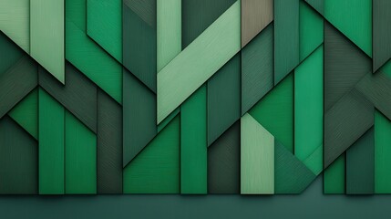 Abstract Green Geometric Background with Textured Panels and Patterns