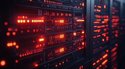 Obraz premium Illuminated Server Racks: A Glimpse into the Digital Core