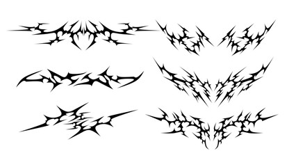 Set of neo tribal sigilism symmetrical shapes. Cyber ​​Gothic Element vector design pattern in Abstract black and White colors