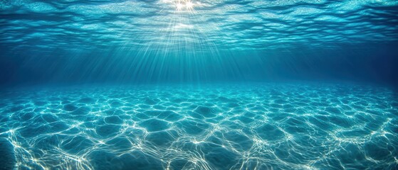 Fototapeta premium Serene undersea scene with sunlight shimmering through the blue ocean