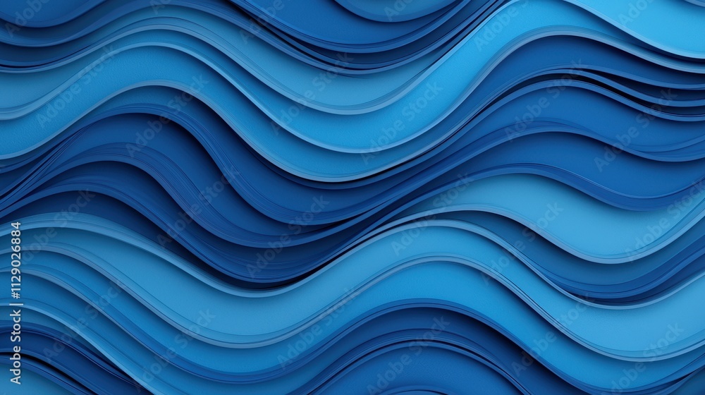 Poster abstract blue waves texture in paper layer styles for backgrounds