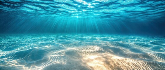 Serene undersea scene with sunlight shimmering through the blue ocean
