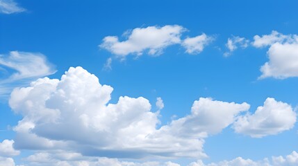 Obraz premium Clear blue sky background with fluffy white clouds, Clear, Blue, Sky, Background