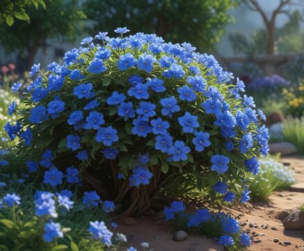 Abundant flowering shrub with blue flowers in full bloom, abundant flowering, spring flowers, outdoor blooms