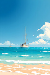 Obraz premium Lonely Yacht on Clear Sea