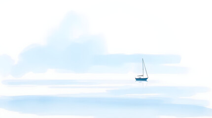Lonely Yacht on Clear Sea