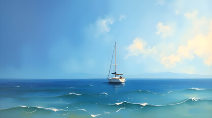 Lonely Yacht on Clear Sea