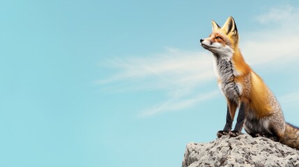 Obraz premium Majestic Red Fox Gazing into the Distance on a Rocky Outcrop