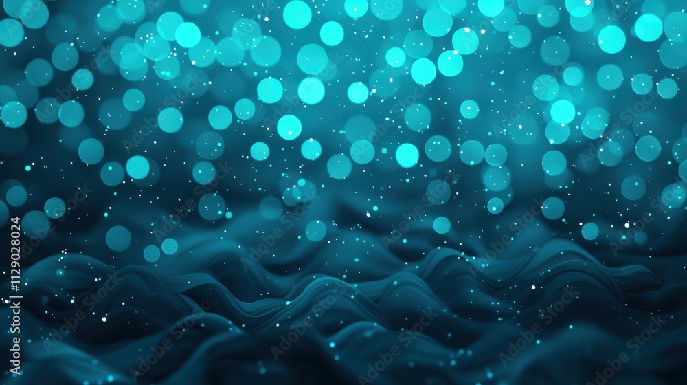 Poster enchanting blue bokeh and waves background for creative projects