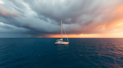 Fototapeta premium Lonely Yacht on Clear Sea