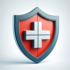 Obraz premium shield first aid cross 3d render icon isolated on белый background cutout