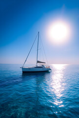Lonely Yacht on Clear Sea