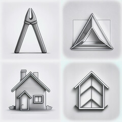 Home renovation-themed icons featuring tools, house designs, and maintenance symbols for professional and DIY projects.