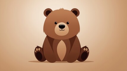 Naklejka premium A cartoon brown bear sitting on the ground, looking content and relaxed in a playful, whimsical style.