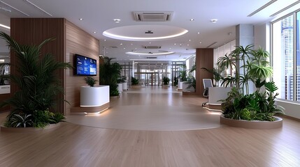 Futuristic Coworking Space with Holographic Displays and Assistants