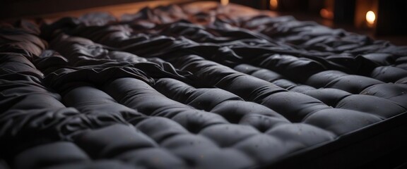 Obraz premium Acarien vu en gros plan sur un matelas avec ses pattes et son corps, dans une atmosphere de nuit, texture, matelas, arthropode
