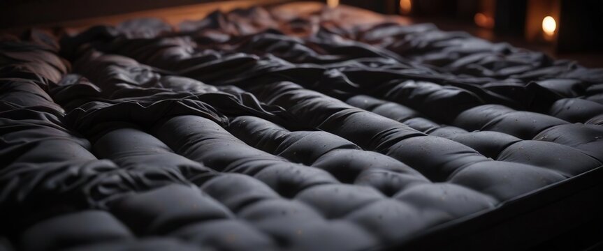 Acarien vu en gros plan sur un matelas avec ses pattes et son corps, dans une atmosphere de nuit, texture, matelas, arthropode