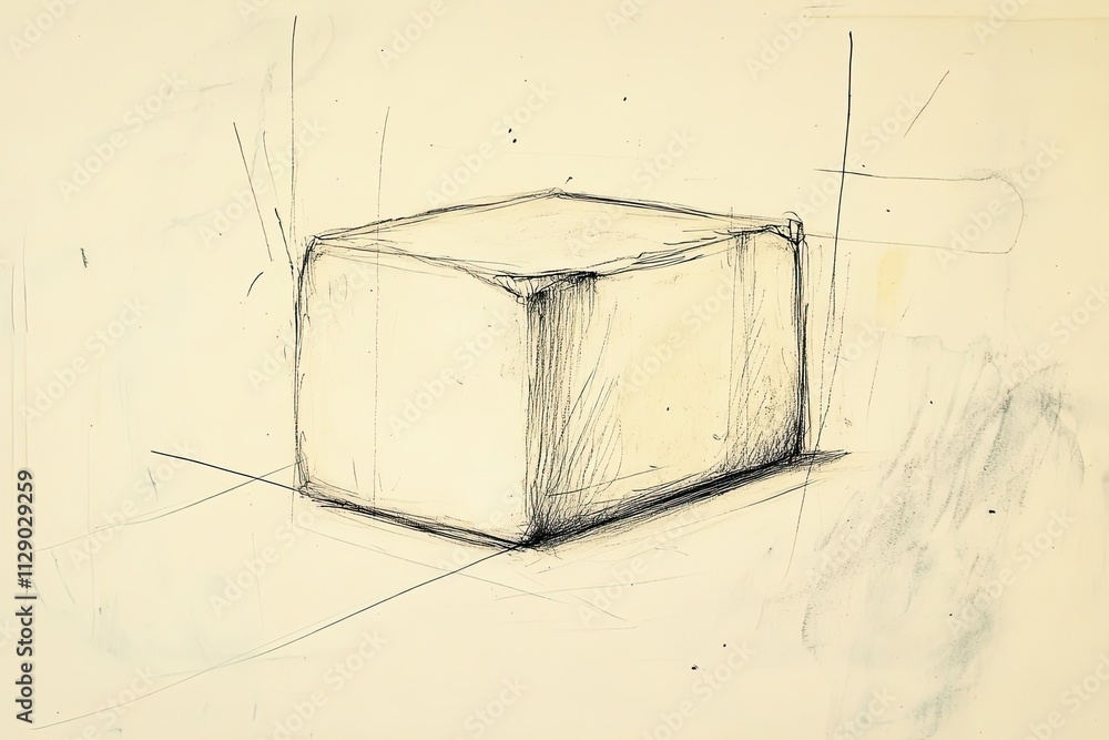 Poster sketch of a cube on a pale background