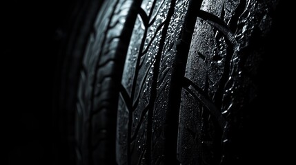 Obraz premium Close-up of Detailed Tire Tread with Water Drops
