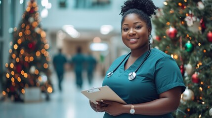 Celebrating Inclusivity on International Universal Health Coverage Day Healthcare Professional in Festive Hospital Setting