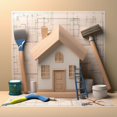 Home renovation-themed icons featuring tools, house designs, and maintenance symbols for professional and DIY projects.