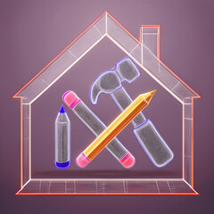 Home renovation-themed icons featuring tools, house designs, and maintenance symbols for professional and DIY projects.