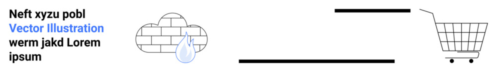 Cloud icon with raindrop, shopping cart symbol connected by black lines. Ideal for e-commerce, online shopping, cloud services, digital marketing, data integration, logistics, and technology