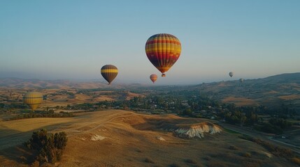 Naklejka premium Hot Air Balloons Soaring Over Scenic Landscape