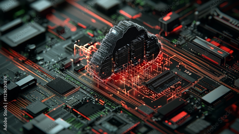 Poster futuristic cloud computing concept on circuit board technology