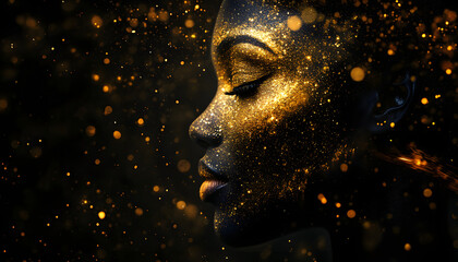 Golden Dust Adorns Dark Skinned Woman Profile