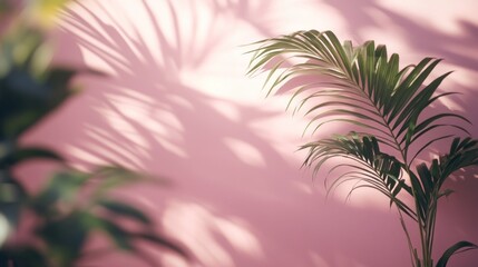 Pink Wall, Palm Leaf Shadows, Tropical Minimalism