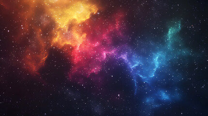 Naklejka premium A vibrant cosmic nebula displays multicolored gaseous clouds and stars
