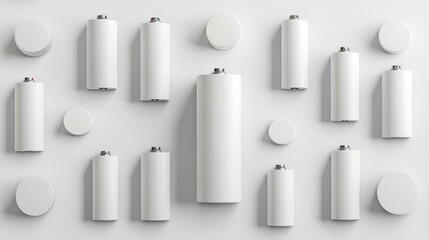 Top view minimalist product photography of white battery designs
