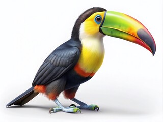 Obraz premium Hyper-Realistic 3D Toucan Illustration on a Crisp White Background for Nature and Wildlife Enthusiasts, Perfect for Educational and Decorative Purposes