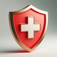 Fototapeta premium shield first aid cross 3d render icon isolated on белый background cutout
