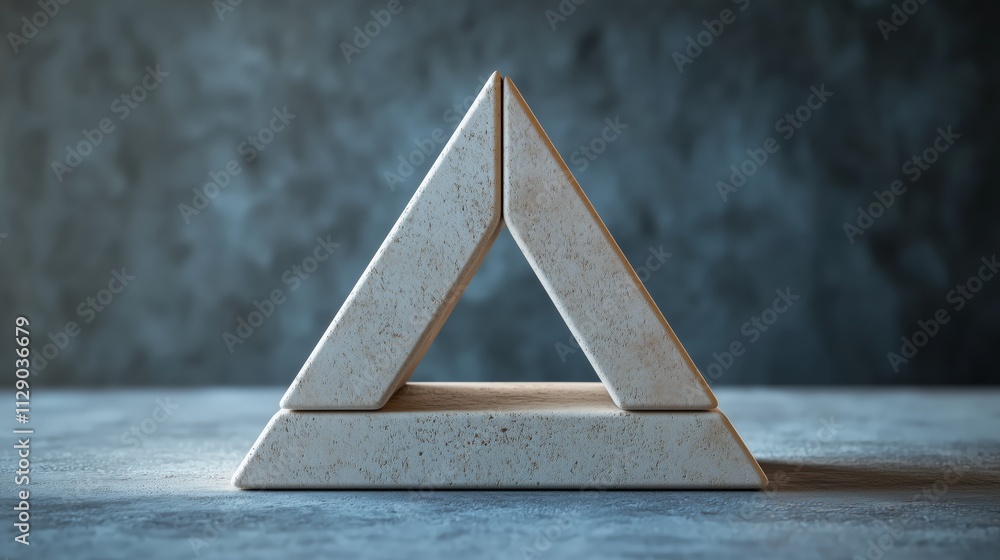 Poster abstract geometric shape made of triangular blocks on textured surface