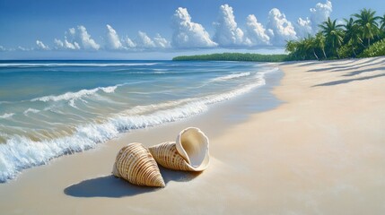 Obraz premium Seashells on a Tropical Beach Paradise: Serenity and Tranquility