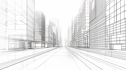 Fototapeta premium Architectural Wireframe Cityscape: A Modern Urban Design Visualization