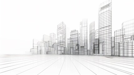 Wireframe Cityscape: Architectural Design Visualization