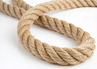 Obraz premium Intricate Twisted Natural Rope Texture with Detailed Strands on a White Isolated Background for Architectural Photography and Design Inspirations