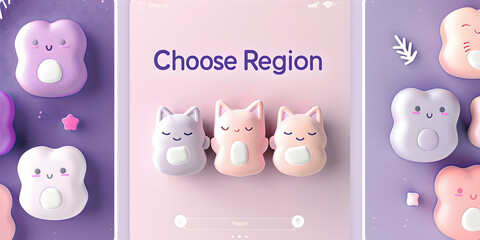 Cute pastel buttons with animal shapes for a user interface selection.