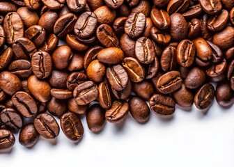 Isolated Coffee Bean Border: Macro Photography Showcasing the Rich Textures and Colors of Freshly Roasted Coffee Beans on a Clean White Background
