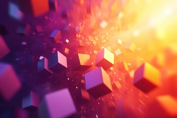 Fototapeta premium Vibrant abstract backdrop with illuminated geometric cubes casting dynamic shadows