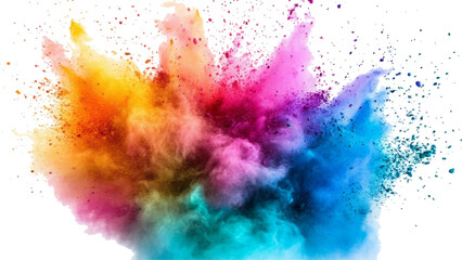 Rainbow Explosion of Colorful Powder.Multicolored Powder Explosion Isolated on White Background. colorful vibrant rainbow Holi paint color powder explosion with bright colors isolated white background