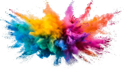 Rainbow Explosion of Colorful Powder.Multicolored Powder Explosion Isolated on White Background. colorful vibrant rainbow Holi paint color powder explosion with bright colors isolated white background